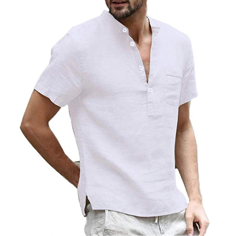 Summer New Men's Short-Sleeved T-shirt Cotton and Linen Led Casual Men's T-shirt Shirt Male Breathable S-3XL - 3KDyn